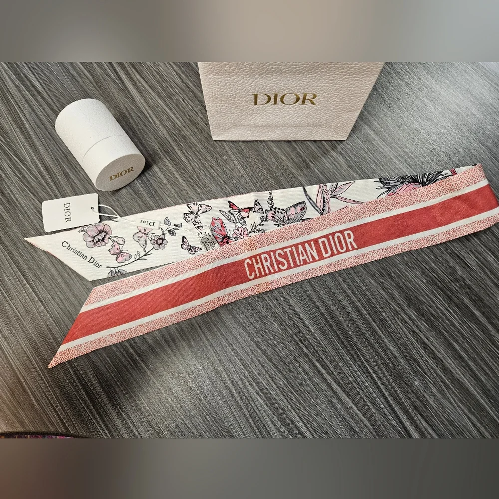 NEW Dior Pink & White Floral Neck Bag Scarf Dior Parfume Line - Picture 3 of 10